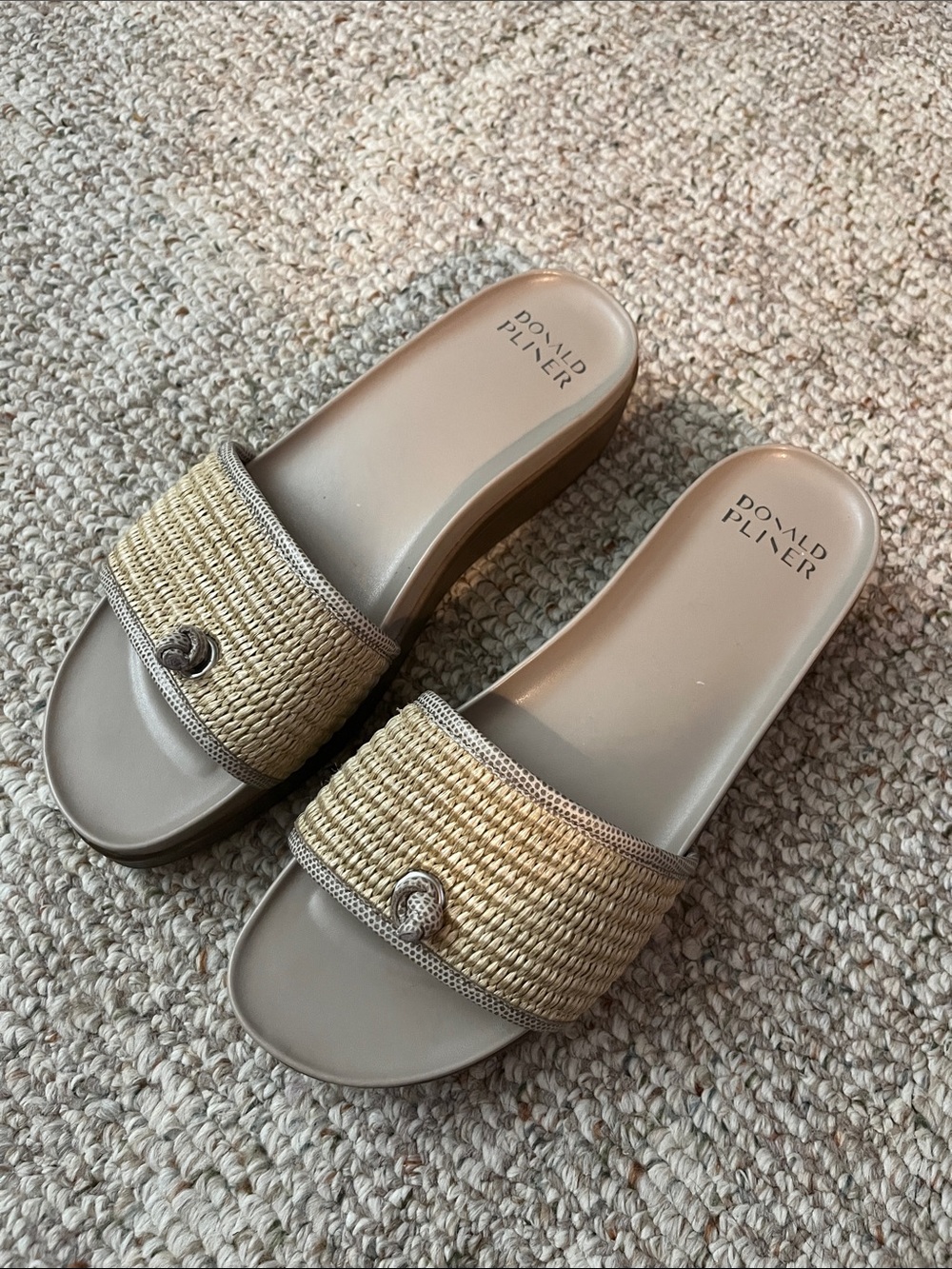 Donald J. Pliner Beige Woven Slide Mules